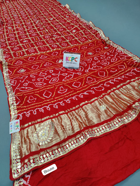 Pure Gaji Silk Bandhani Ghatchola Gotapatti Work Saree with blouse