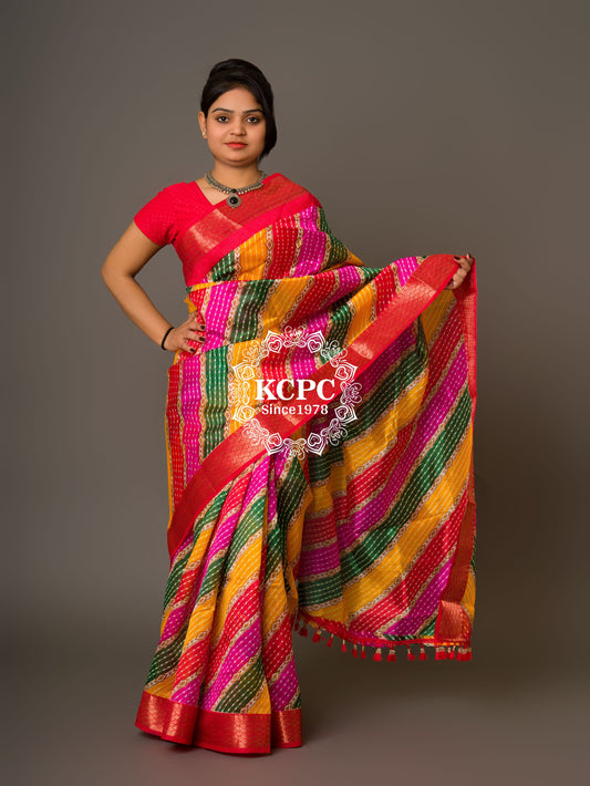 KcPc Originals Latest Bandhani Cum Leheriya Exclusive Banarasi Border Saree SWA