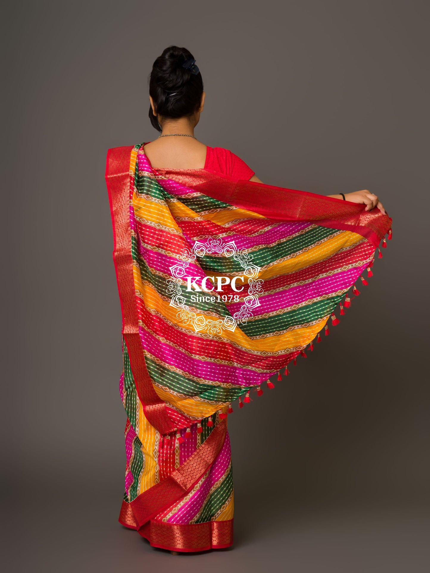 KcPc Originals Latest Bandhani Cum Leheriya Exclusive Banarasi Border Saree SWA