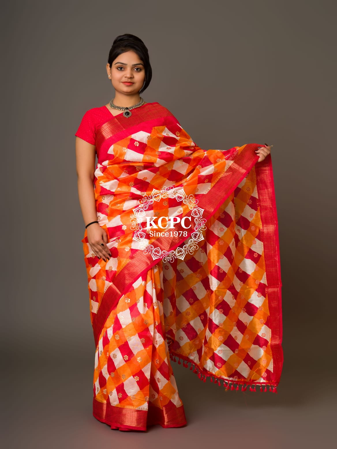 KcPc Originals Latest Bandhani Cum Leheriya Exclusive Banarasi Border Saree with gold   foil work