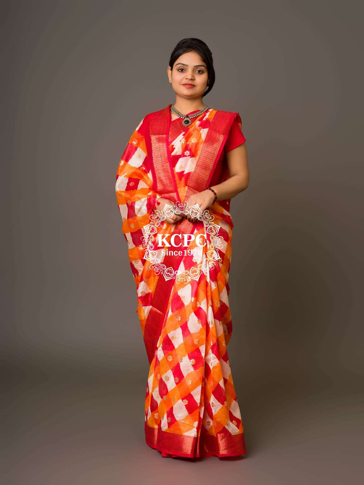 KcPc Originals Latest Bandhani Cum Leheriya Exclusive Banarasi Border Saree with gold   foil work