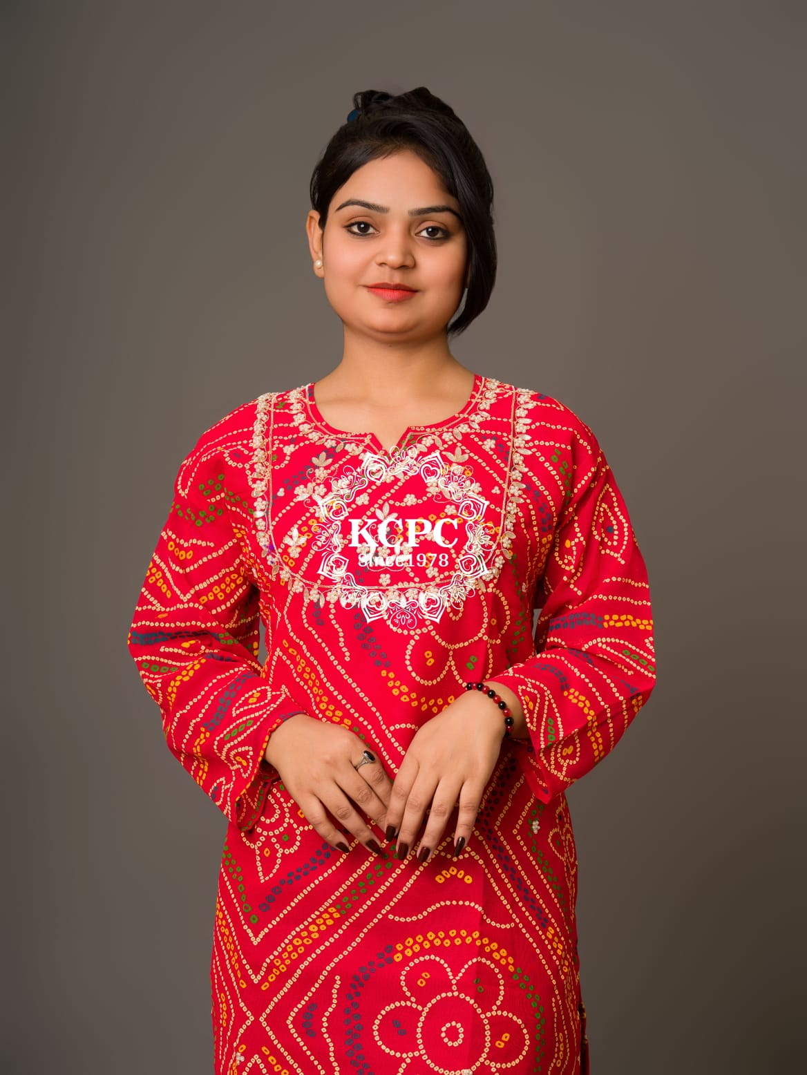 Latest Pure Georgette Marwadi Chunri Bandhej Gotapatti Zaridoji work Kurtis kml