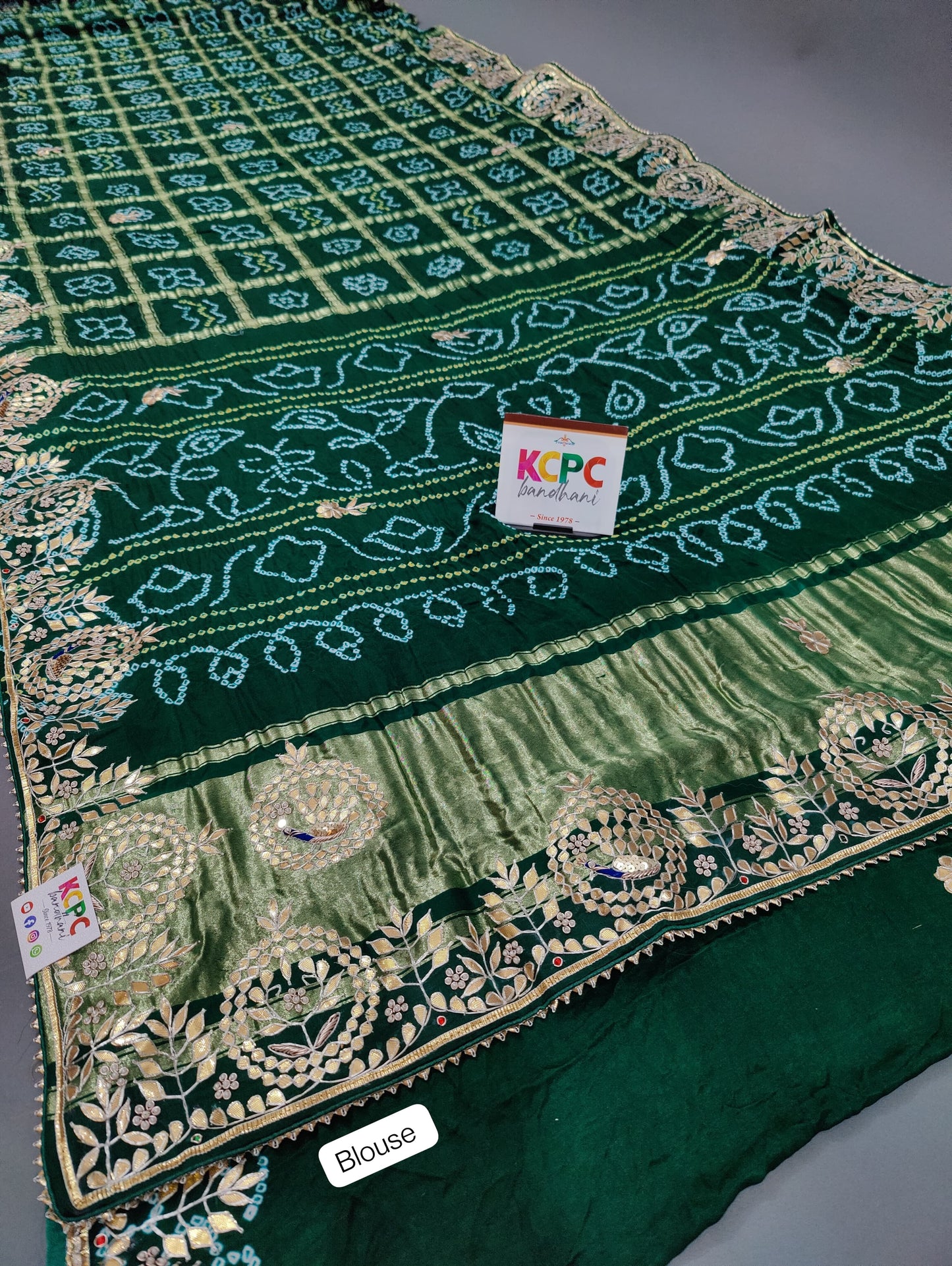 Pure Gaji Silk Bandhani Ghatchola Gotapatti Saree With Blouse