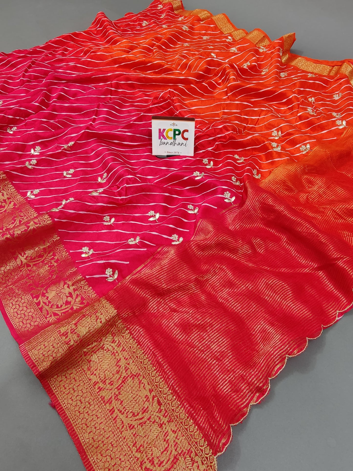 Original Dola Silk Multicolor Leheriya Gotapatti Jardozi Work Handwork Jaipuri Saree with blouse