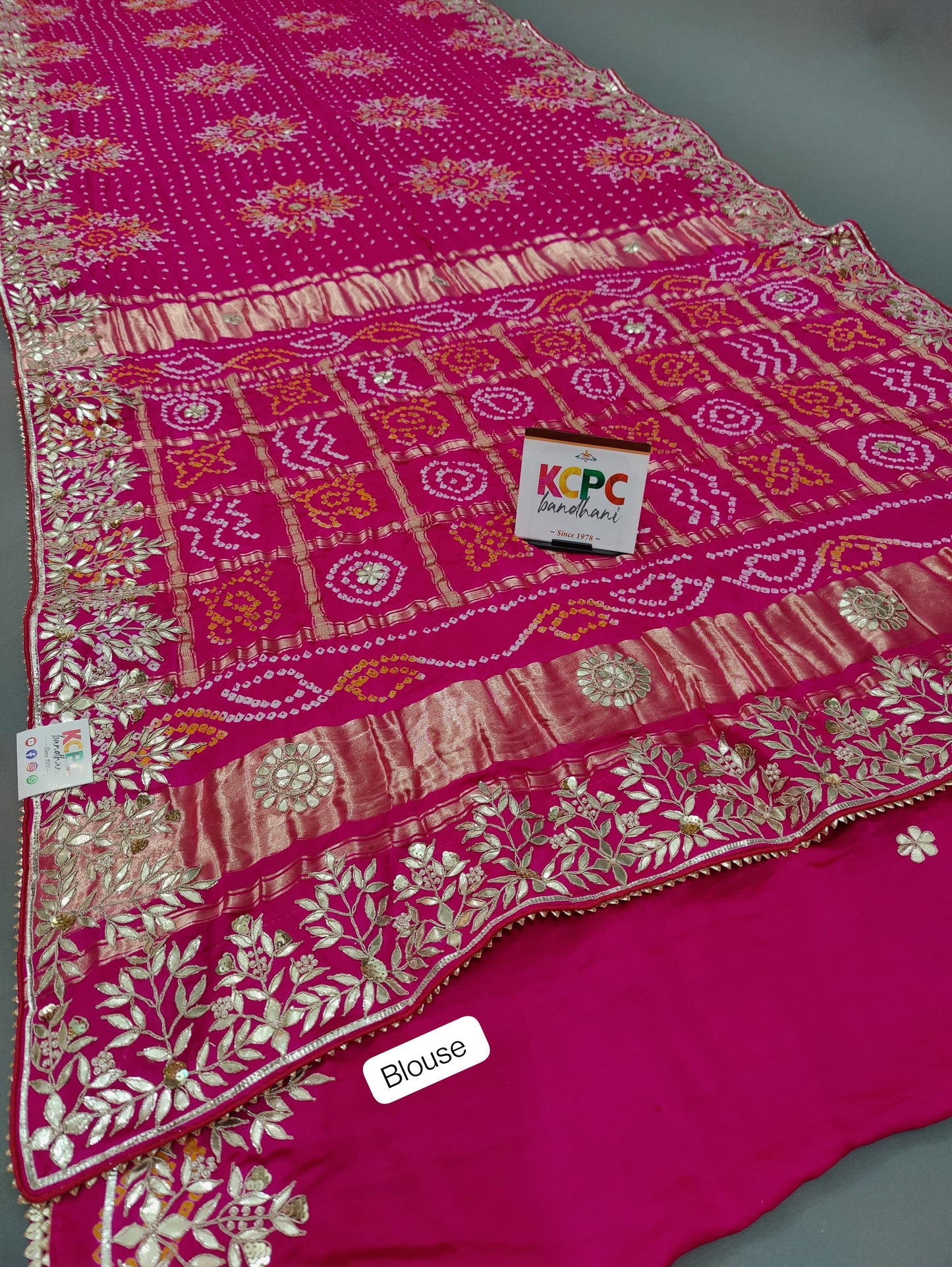 Pure Gaji Silk Bandhani Ghatchola Gotapatti Saree With Blouse , OR , KCPC