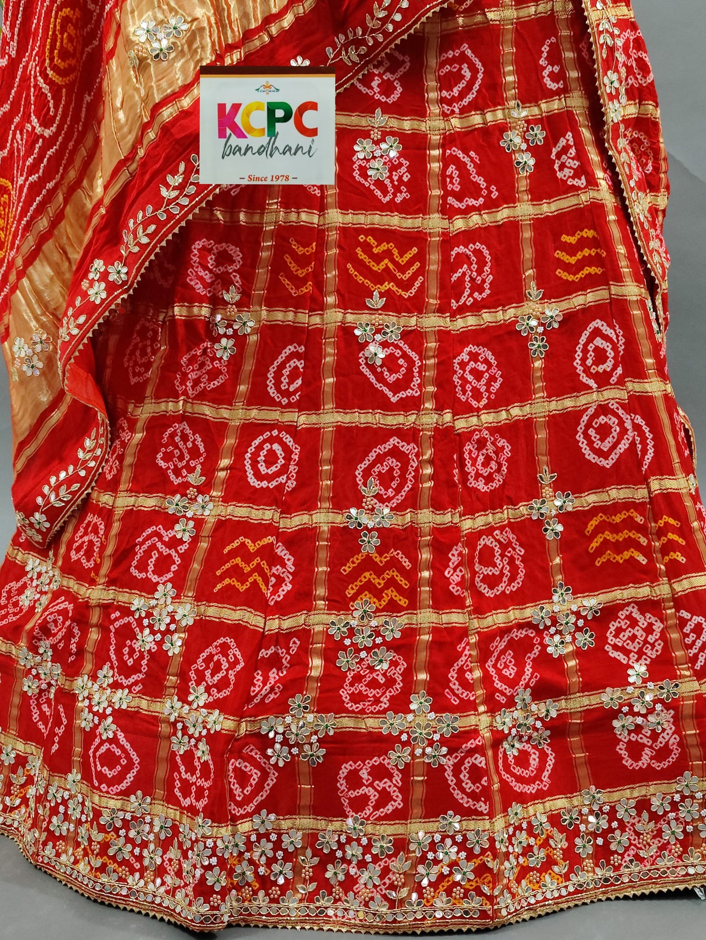 Pure Gaji Silk Bandhani Ghatchola Handwork Lehenga, NR, satis