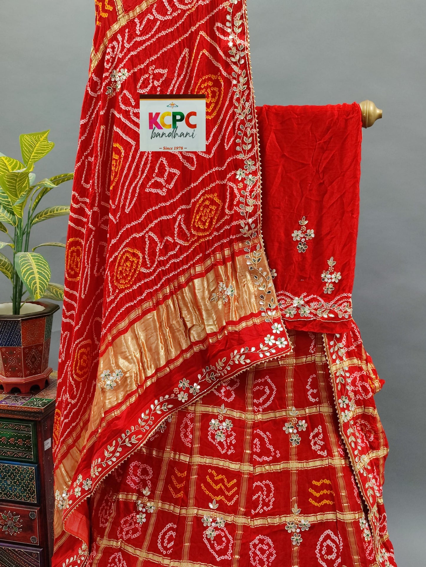 Pure Gaji Silk Bandhani Ghatchola Handwork Lehenga, NR, satis