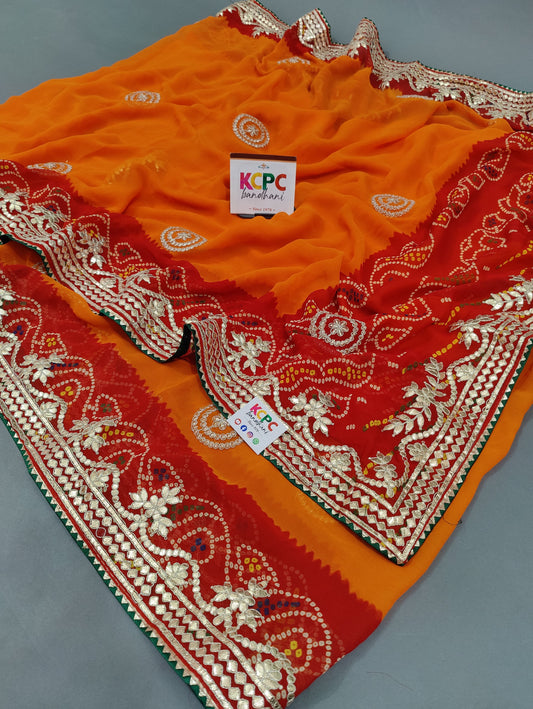 Pure Georgette Marwadi Chunri Piliya Saree with Gotapatti Work