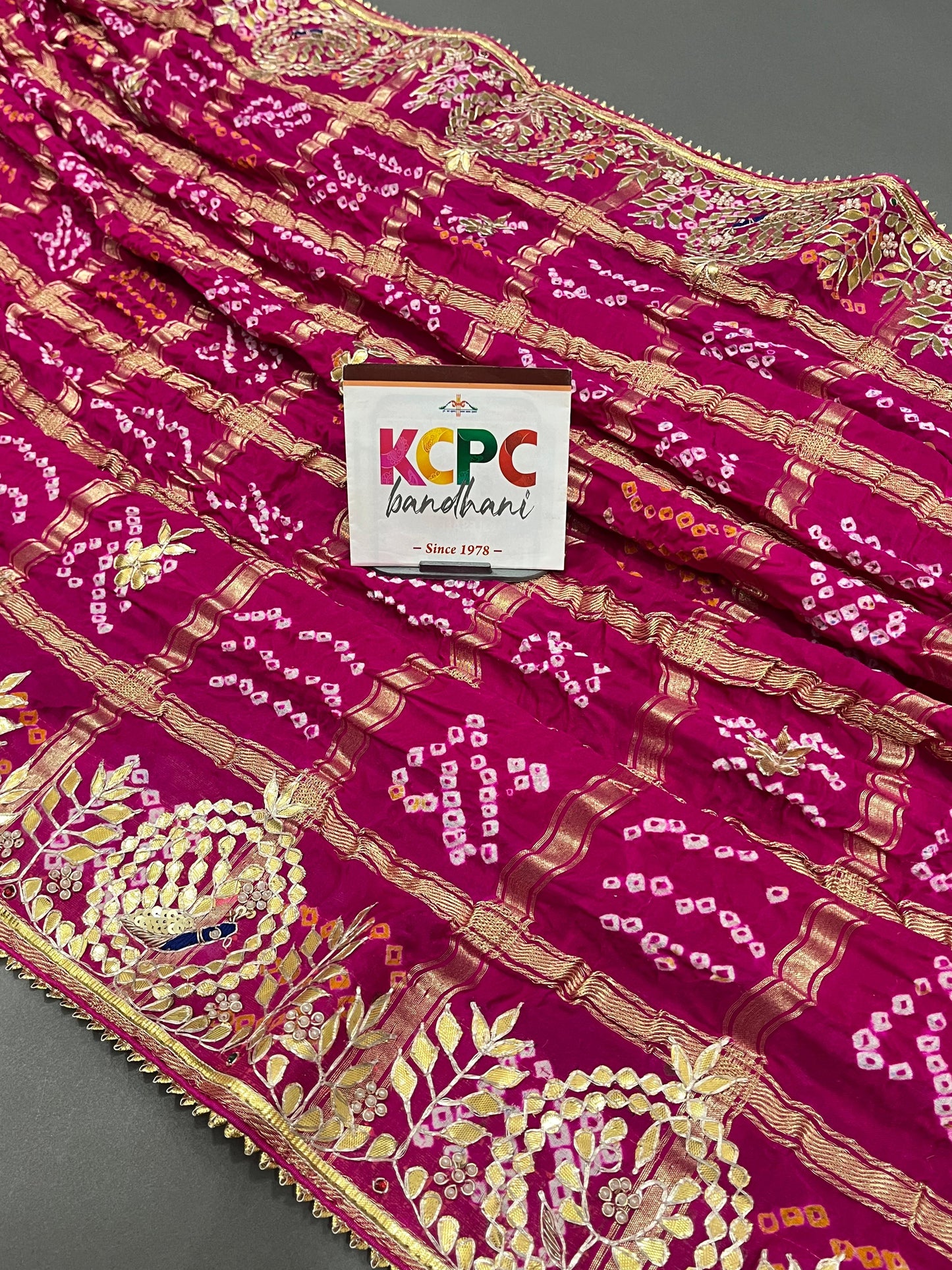 Pure Gaji Silk Handmade Bandhej Gotapatti Work Jaipuri Dupatta