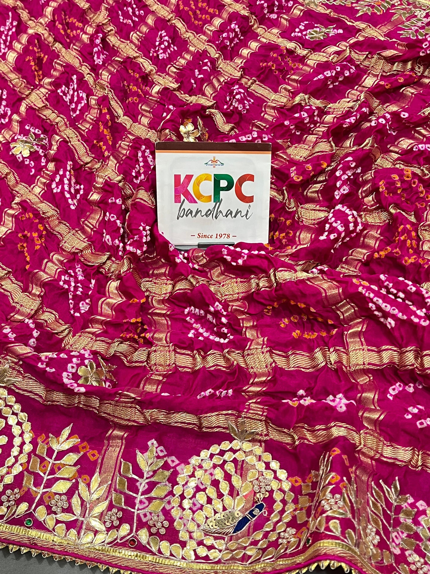 Pure Gaji Silk Handmade Bandhej Gotapatti Work Jaipuri Dupatta
