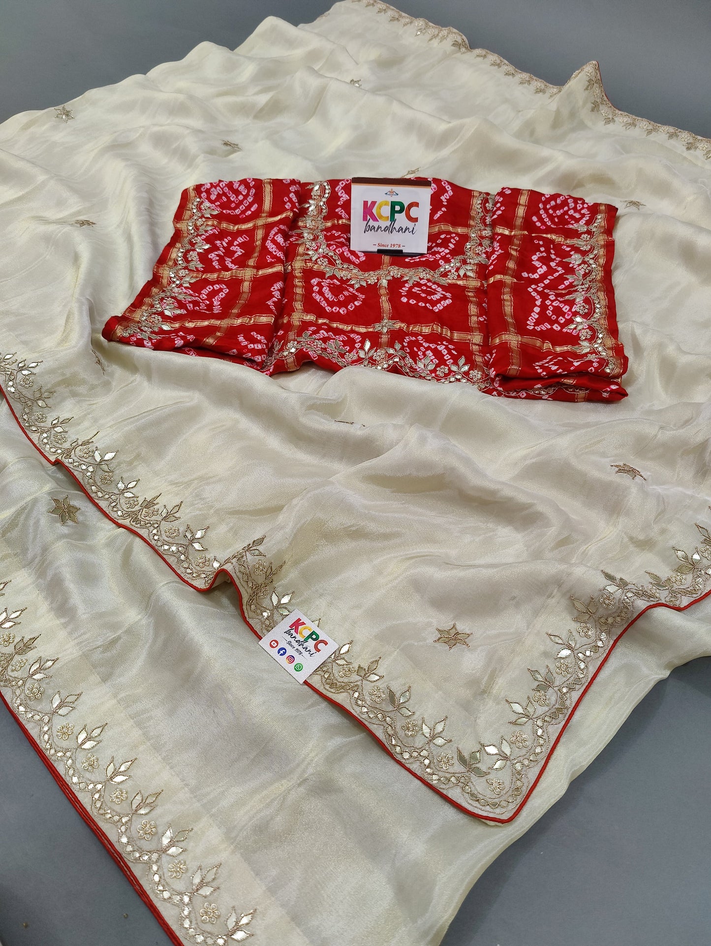 Pure Tissue Banarasi Handloom Gotapatti Handwork Saree with Gaji Silk Bandhani Ghatchola Blouse AMT