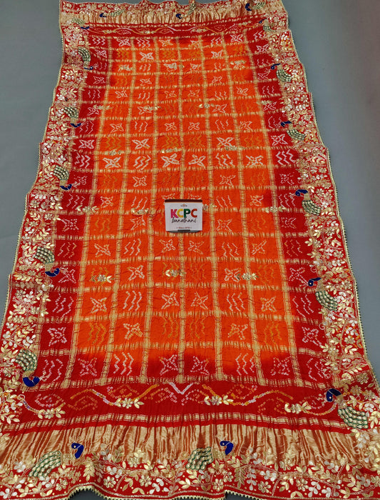 Pure Gaji Silk Handmade Bandhej Gotapatti Work Marwadi Pila Jaipuri Dupatta