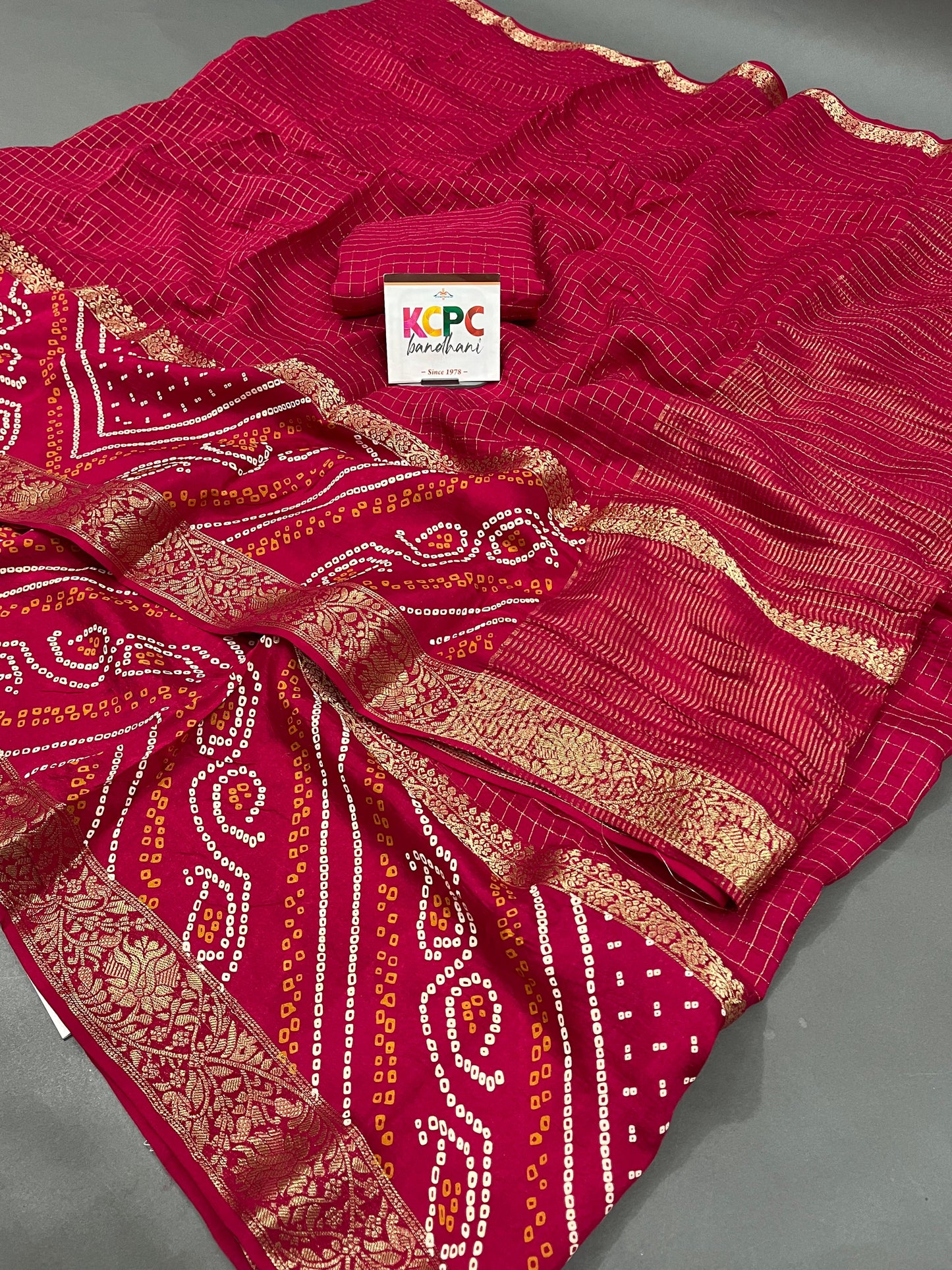 New Launch Designer Jaipuri Gaji Silk Bandhani Ghatchola Saree with blouse