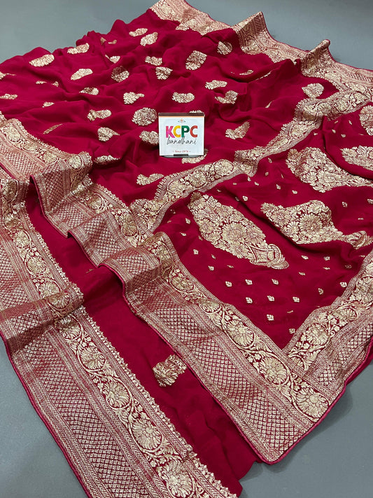 Pure Khaddi chiffon Banarasi Neemzari Weaving Luxury Saree with blouse mad