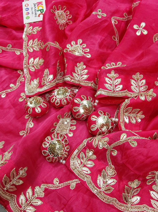 Premium Quality Pure Ojariya Chinon Kolkata Zardoji Handwork Designer Luxury Saree with blouse