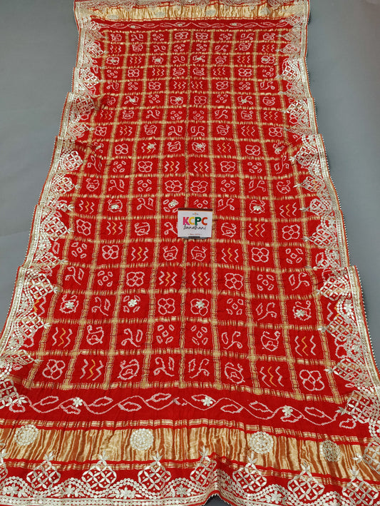 Pure Gaji Silk Bandhej Ghatchola Gotapatti Chunri Bridal Dupatta