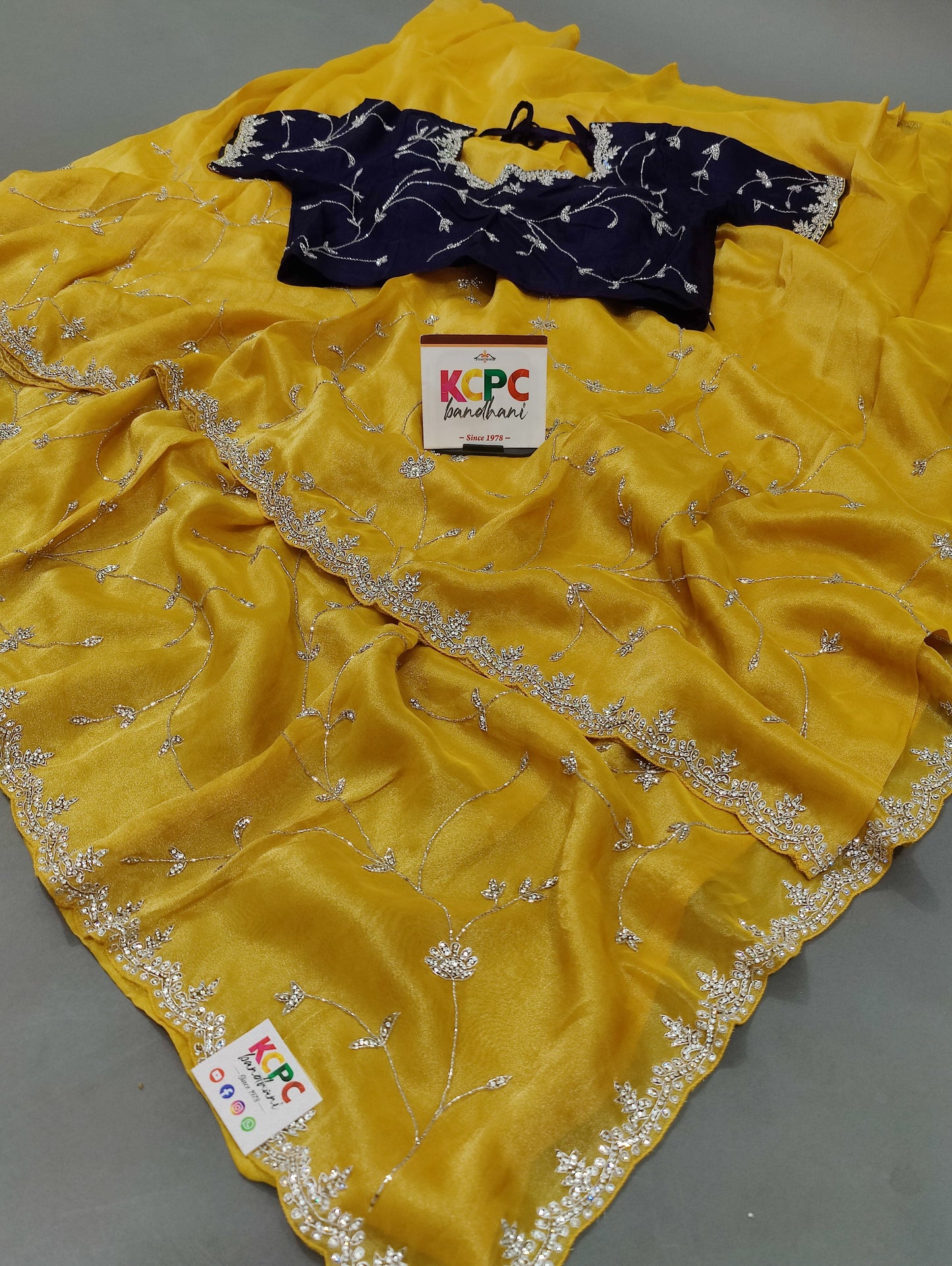 Premium Quality Tissue fabric Kolkata Zardoji Handwork Designer Party Wear Saree with blouse