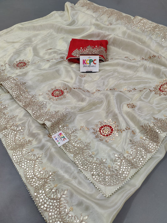 Pure Tissue Rajwadi Gotapatti Work Jaipuri Saree with blouse