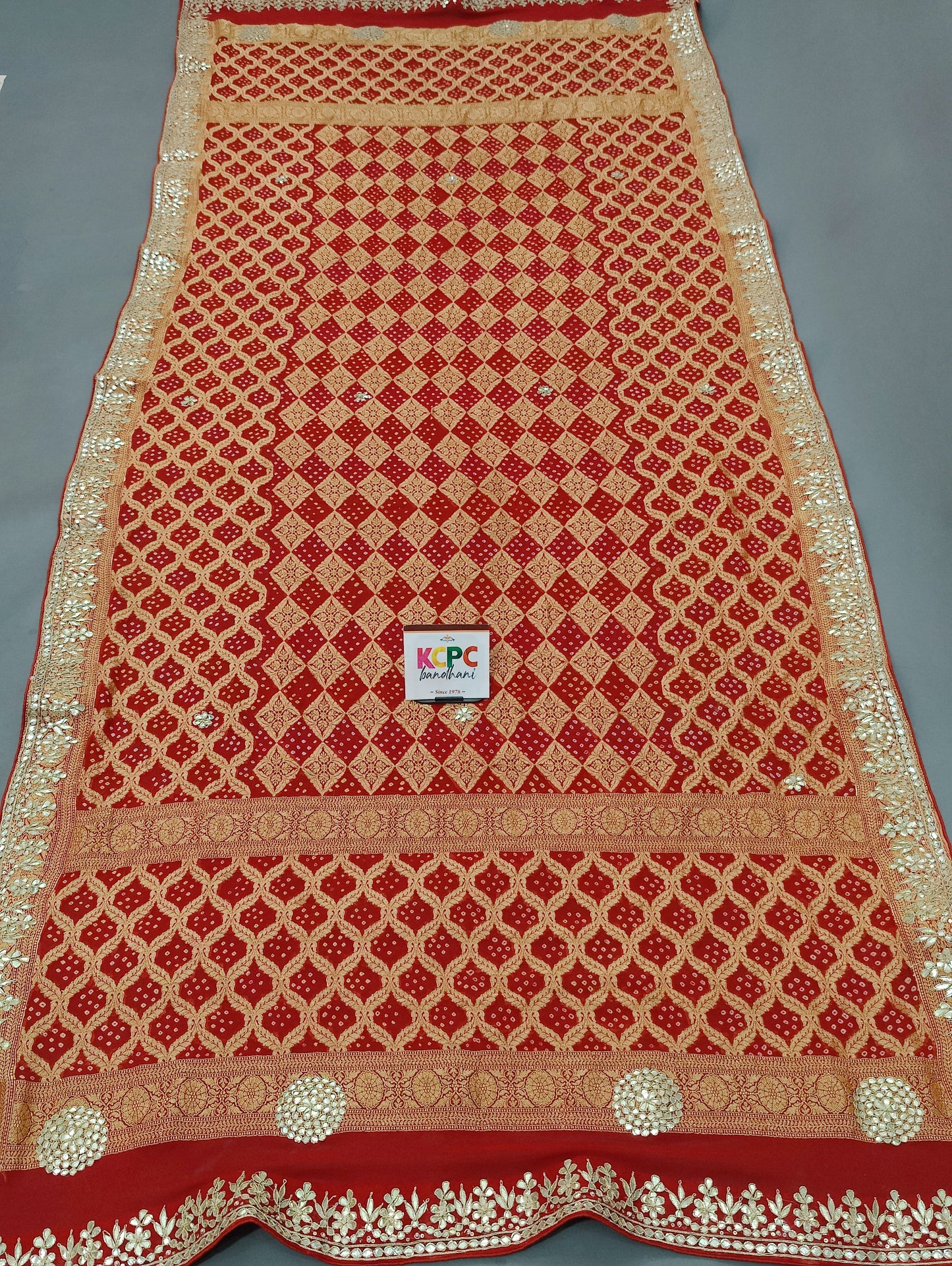 Pure Khaddi Georgette Neemzari Bandhej Gotapatti Work Dupatta