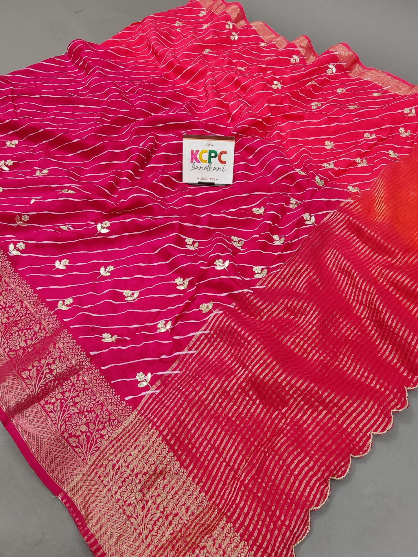 Original Dola Silk Multicolor Leheriya Gotapatti Jardozi Work Handwork Jaipuri Saree with blouse