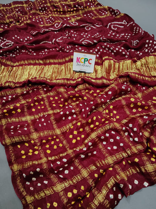 Pure Gaji Silk Bandhani Ghatchola Saree with Lagdi Patta Pallu, KCPC, NR