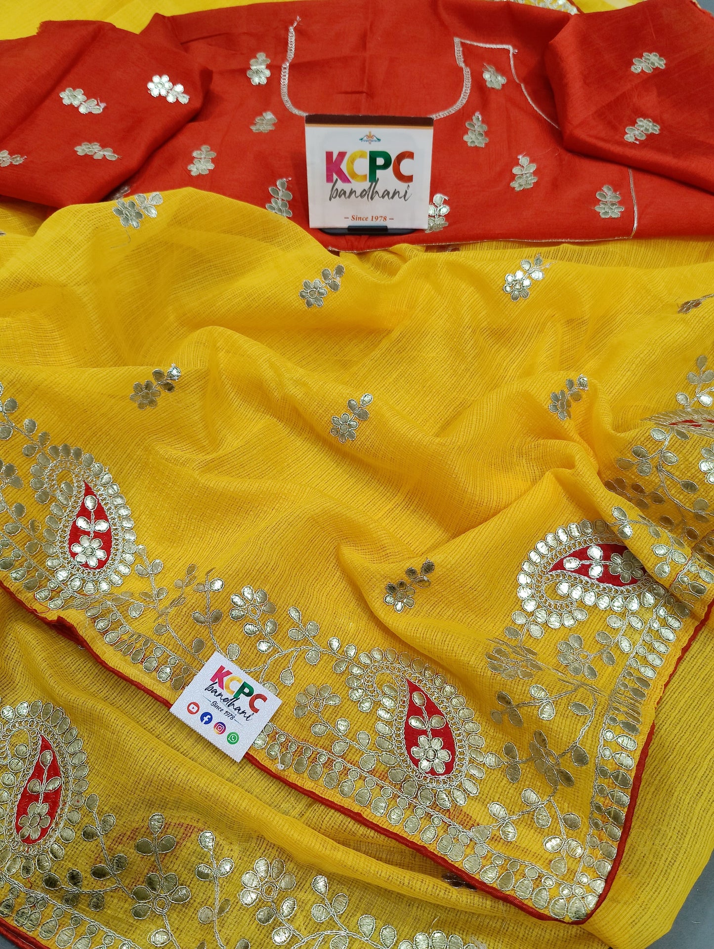 New Bikaneri Kota Doria Gotapatti Work Mangal Path Special Saree with blouse