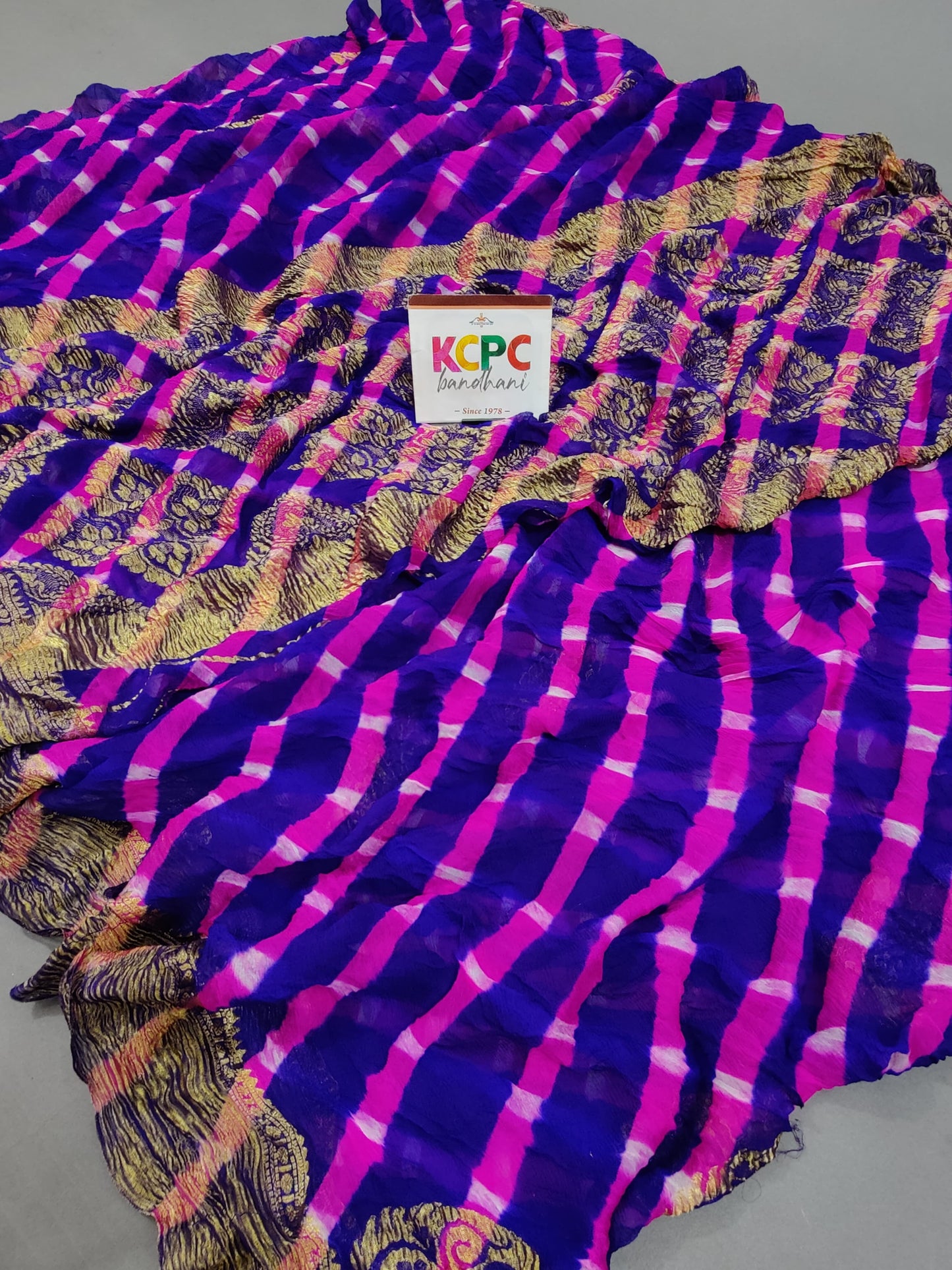 New KcPc Pure Georgette Leheriya Banarasi Weaving Saree