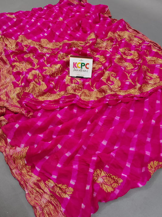 New KcPc Pure Georgette Leheriya Banarasi Weaving Saree