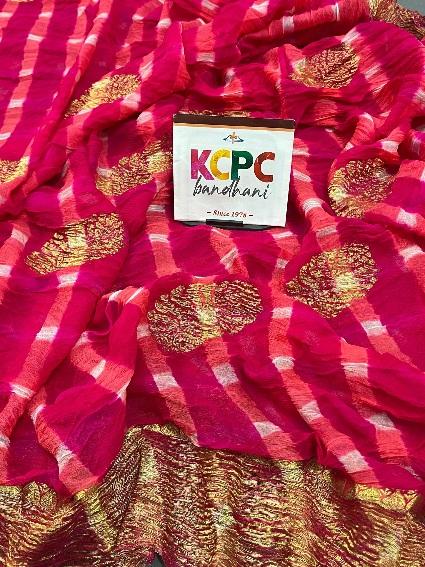 New KcPc Pure Georgette Leheriya Banarasi Weaving Saree