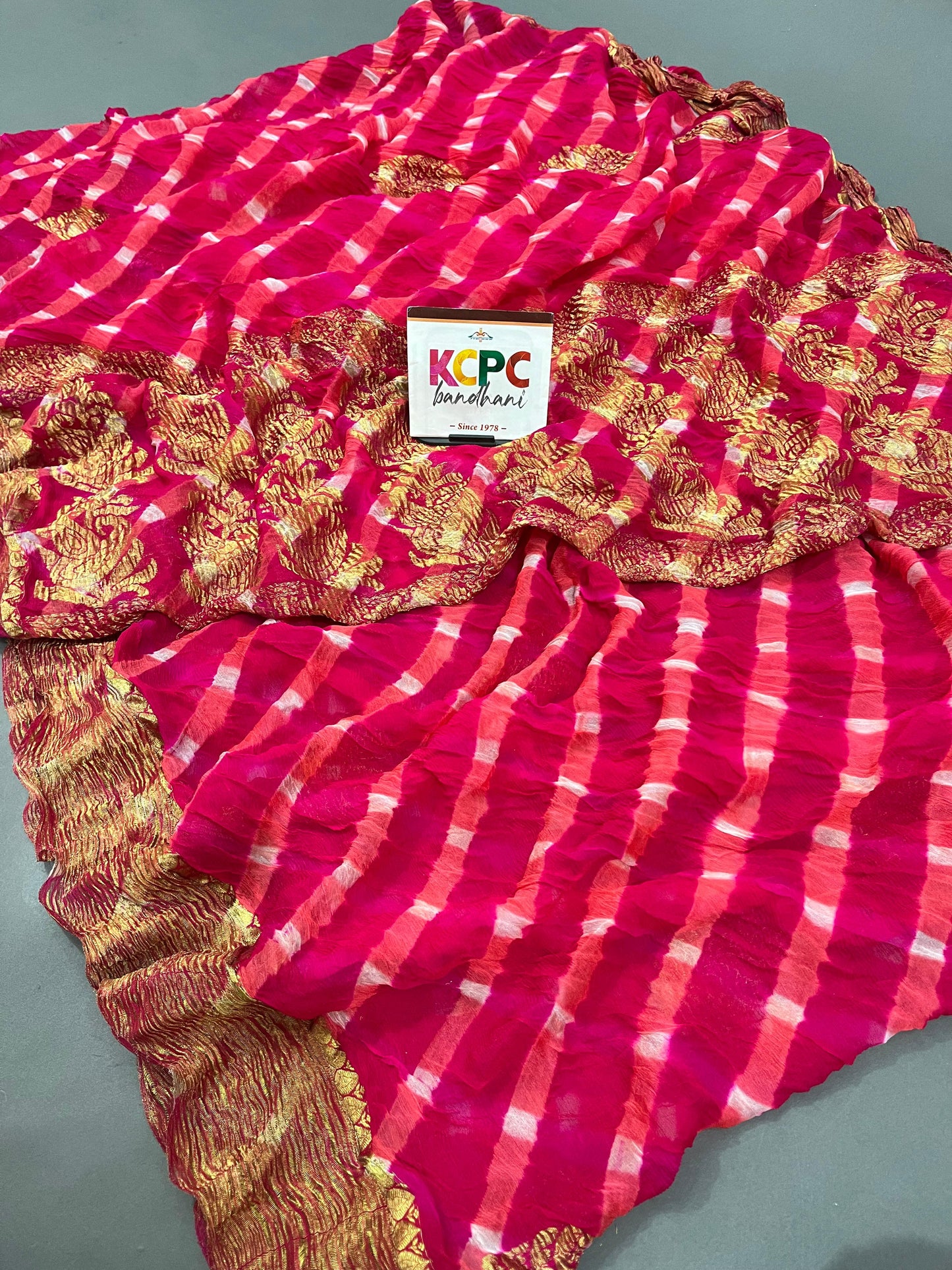 New KcPc Pure Georgette Leheriya Banarasi Weaving Saree