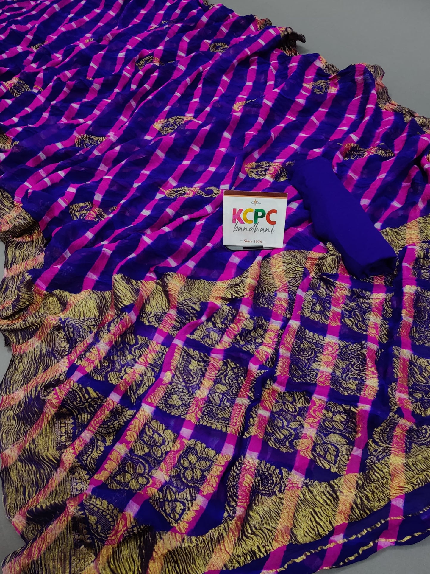 New KcPc Pure Georgette Leheriya Banarasi Weaving Saree