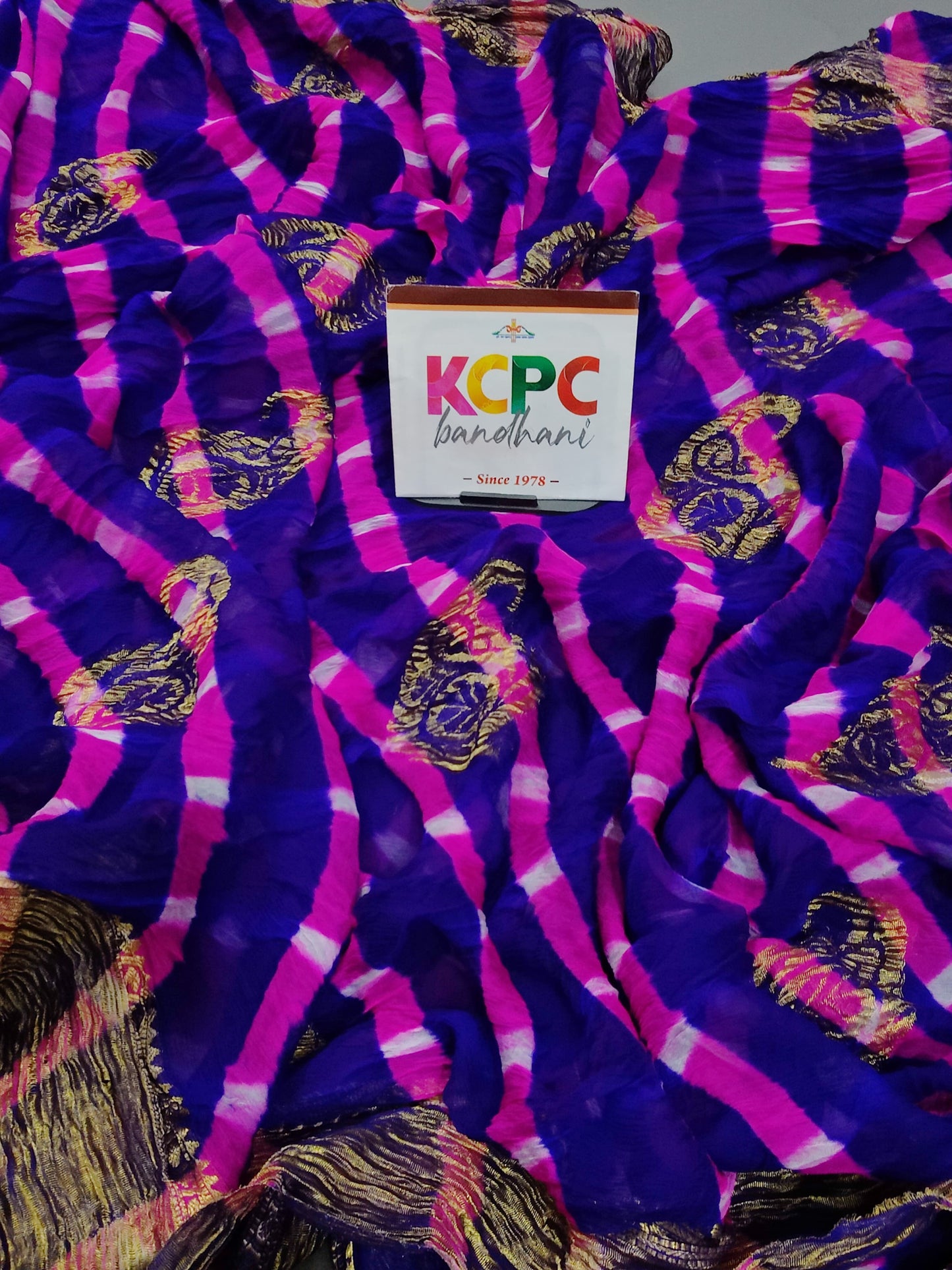 New KcPc Pure Georgette Leheriya Banarasi Weaving Saree