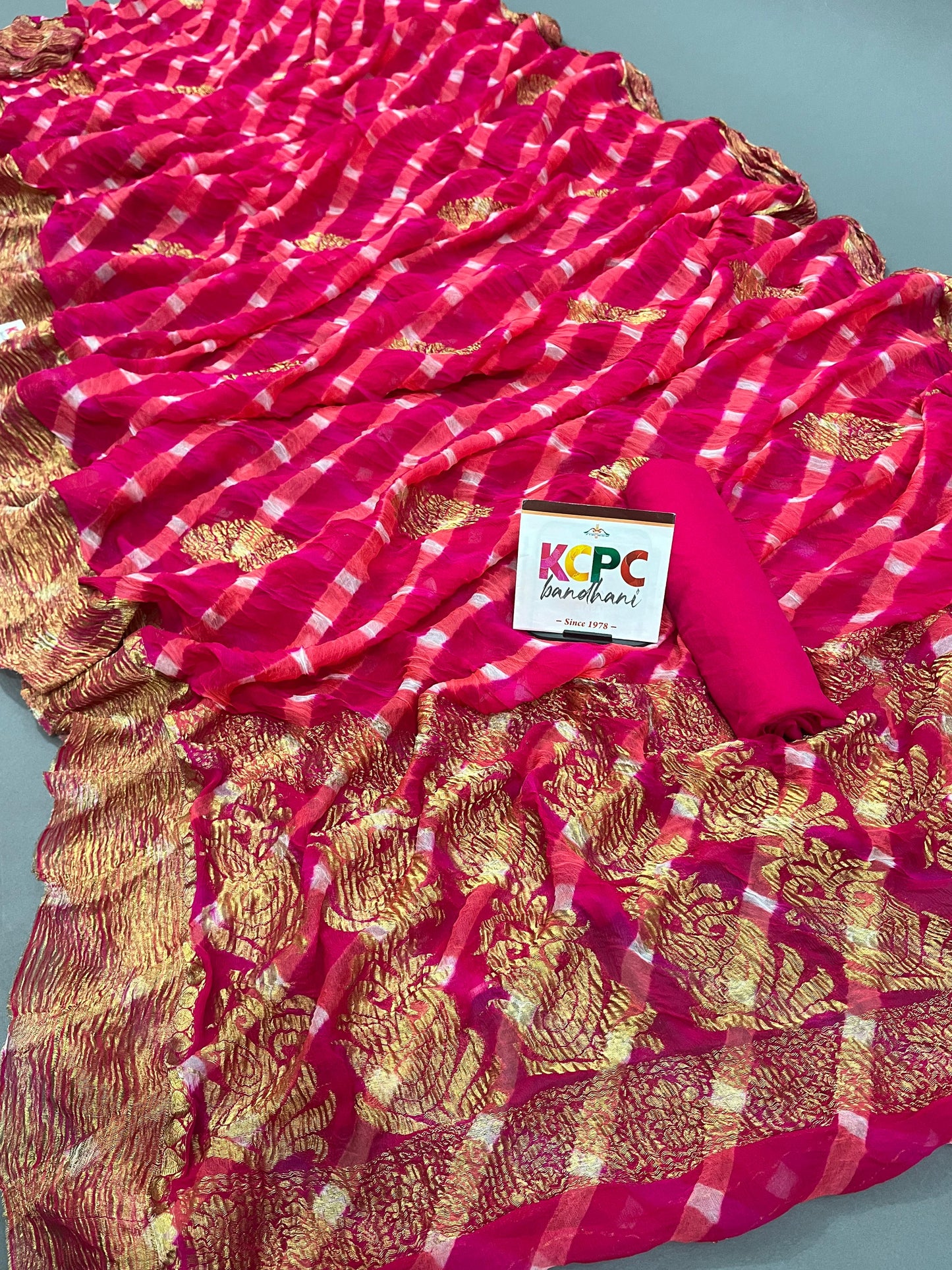 New KcPc Pure Georgette Leheriya Banarasi Weaving Saree