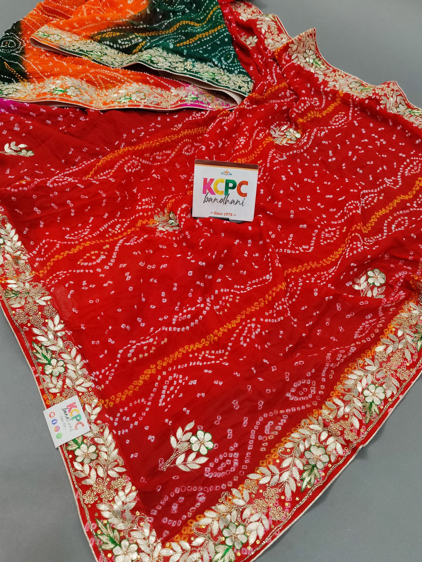 Pure crepe Georgette bandhej with gotapatti sequence saree, AMT, NR