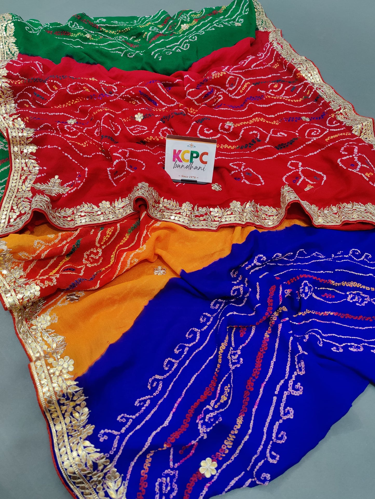 Pachrangi Pure ojariya chinon bandhej Gotapatti Saree with Blouse, rg