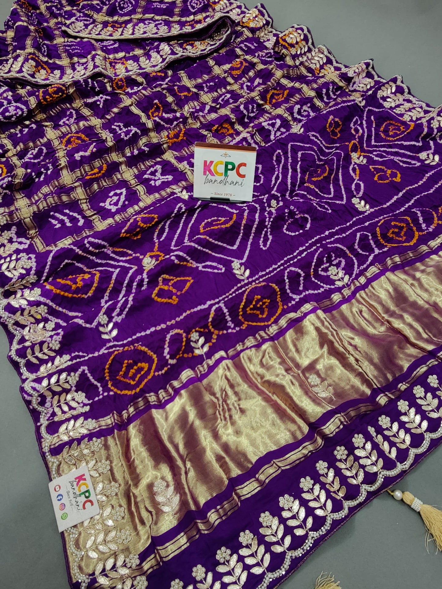 Pure Gaji Silk Bandhani Ghatchola Gotapatti Saree With Blouse, nr, kc