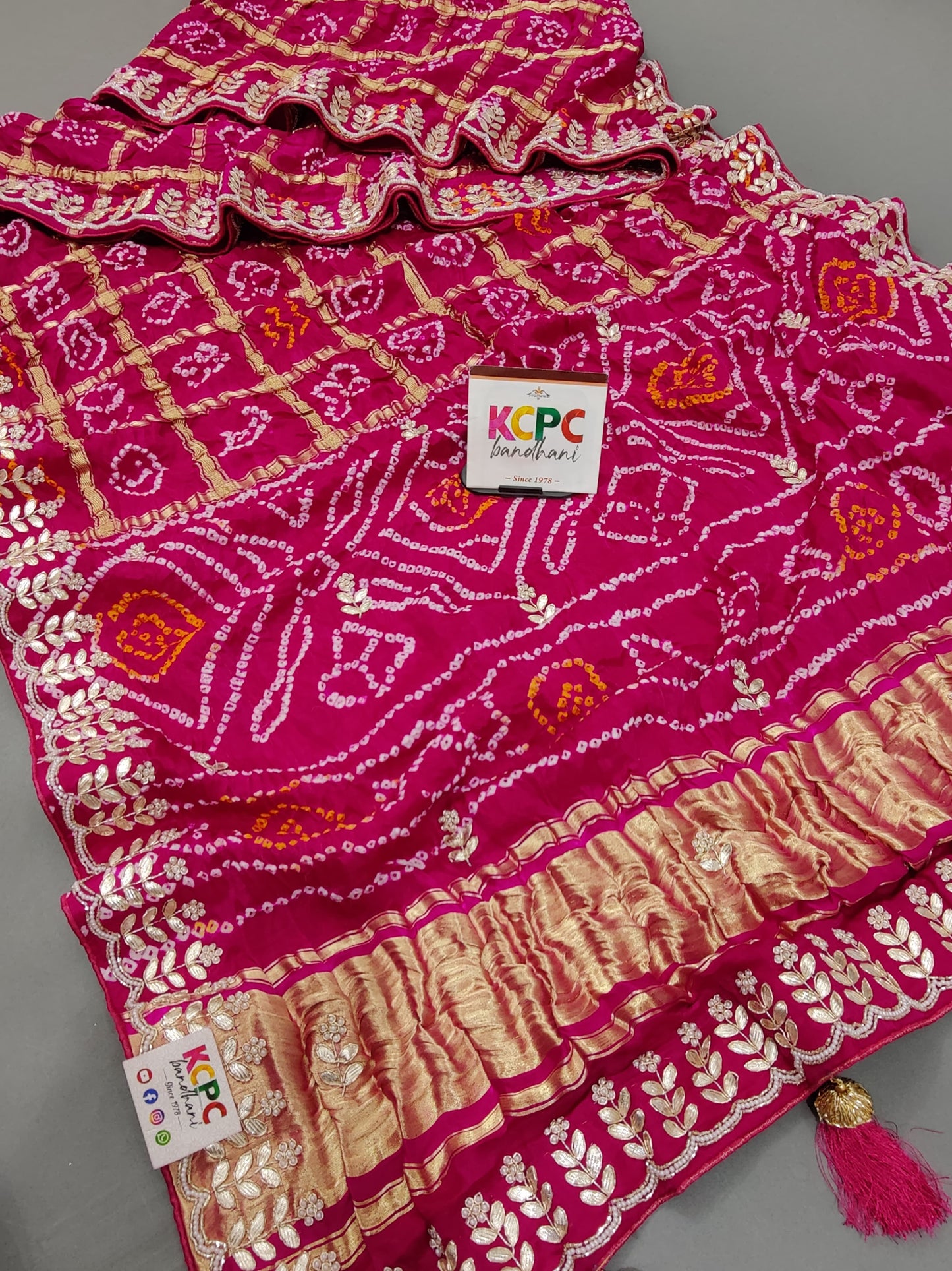 Pure Gaji Silk Bandhani Ghatchola Gotapatti Saree With Blouse, nr, kc