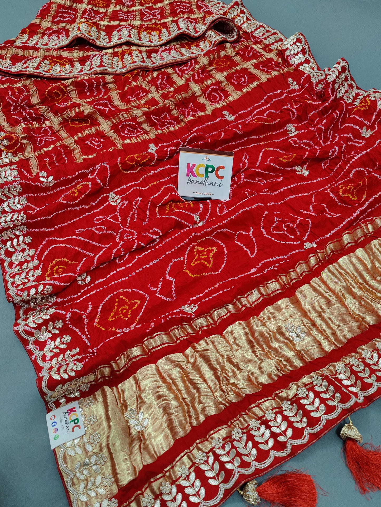 Pure Gaji Silk Bandhani Ghatchola Gotapatti Saree With Blouse, nr, kc