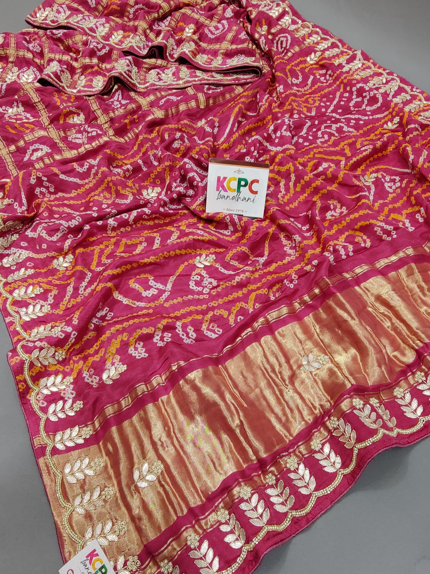 Pure Gaji Silk Bandhani Ghatchola Gotapatti Saree With Blouse, nr, kc