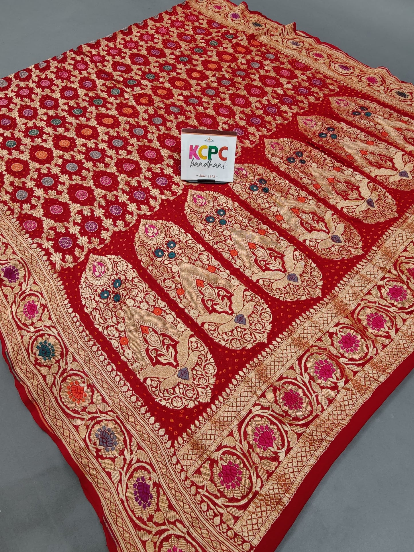 Latest New Launch Pure Khaddi Georgette Meenakari Neemzari Bandhej Dupatta, KCPC