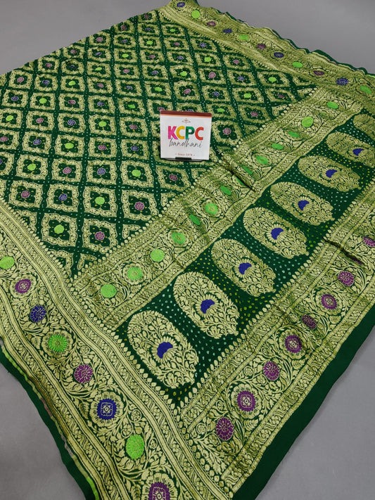 Latest New Launch Pure Khaddi Georgette Meenakari Neemzari Bandhej Dupatta, KCPC