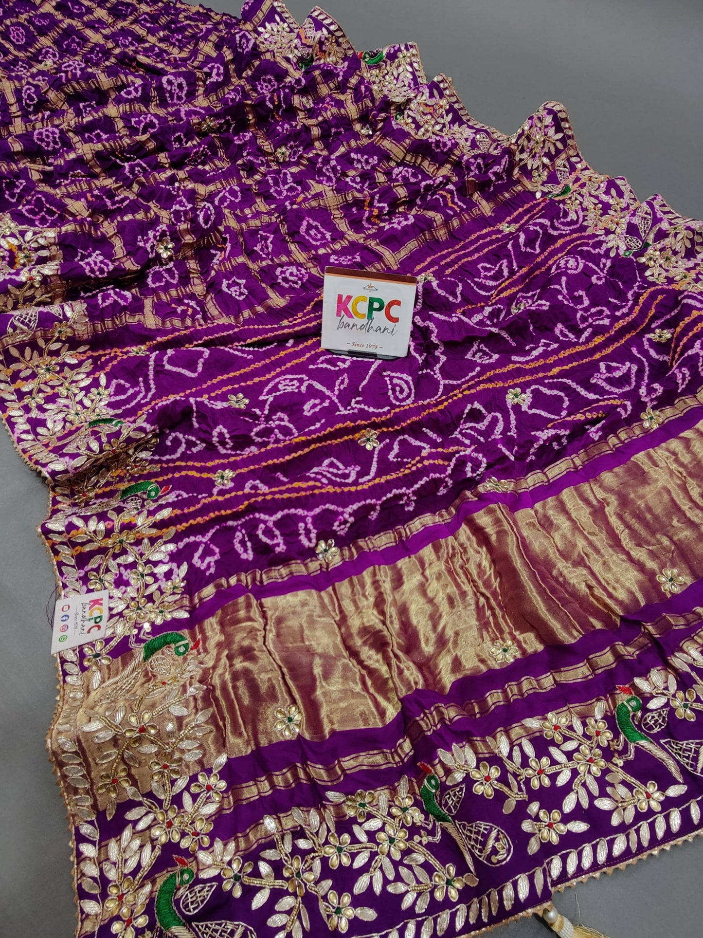 Pure Gaji Silk Bandhani Ghatchola Heavy Gotapatti Work Saree, KCPC, OR