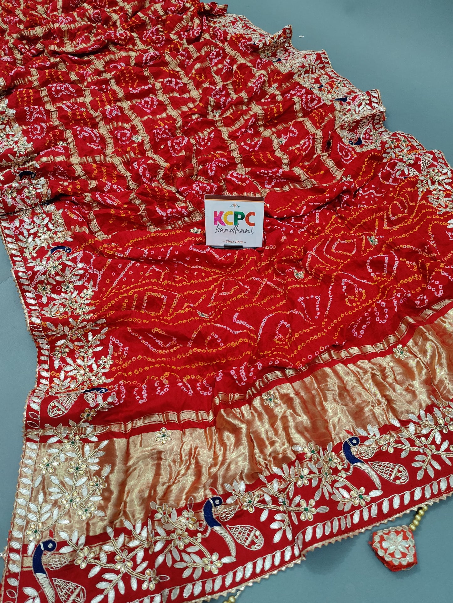 Pure Gaji Silk Bandhani Ghatchola Heavy Gotapatti Work Saree, KCPC, OR