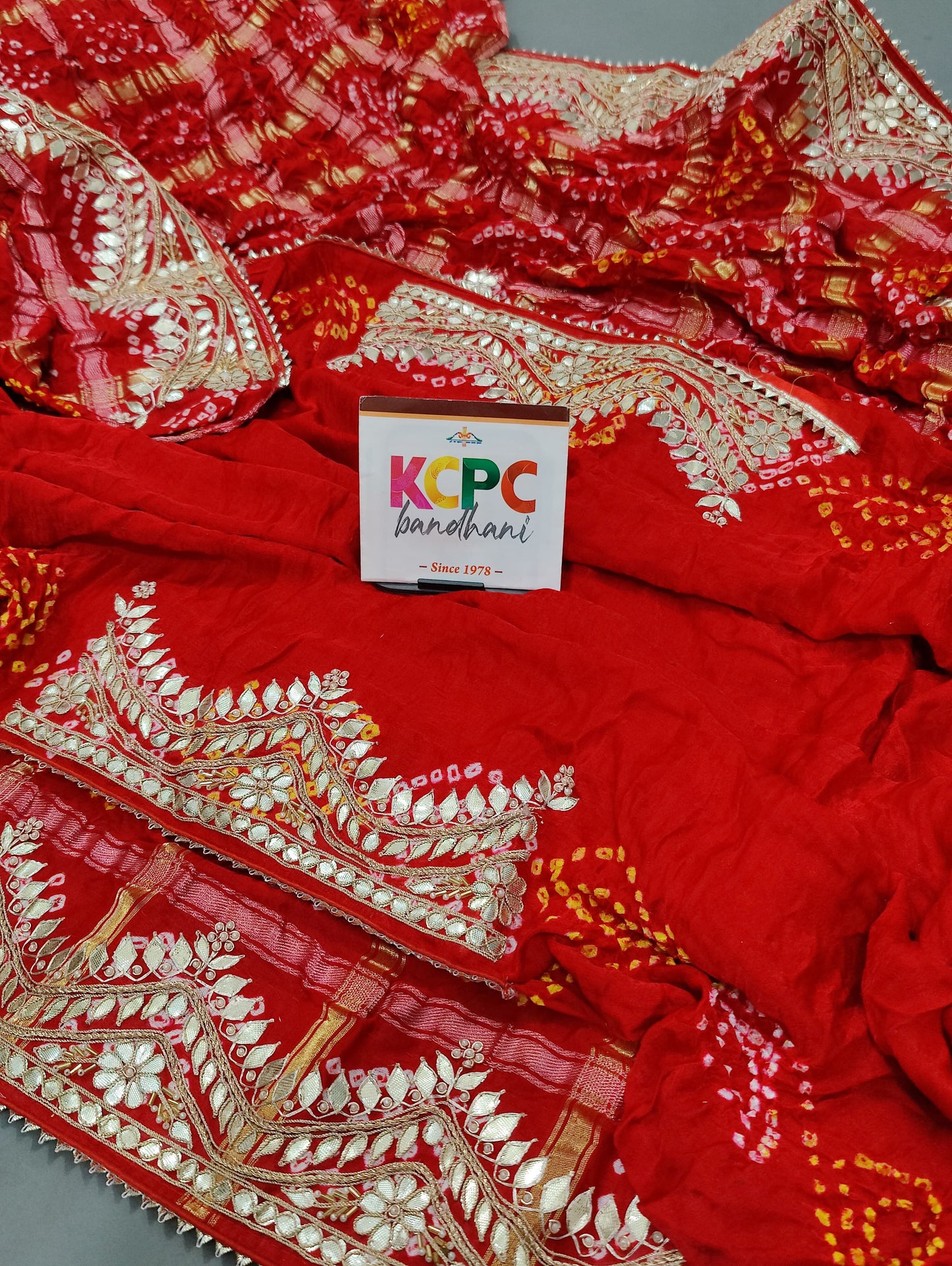 Latest New Pure Gaji Silk Bandhani Ghatchola Gota Patti Work Saree with Blouse KCPC, Amt