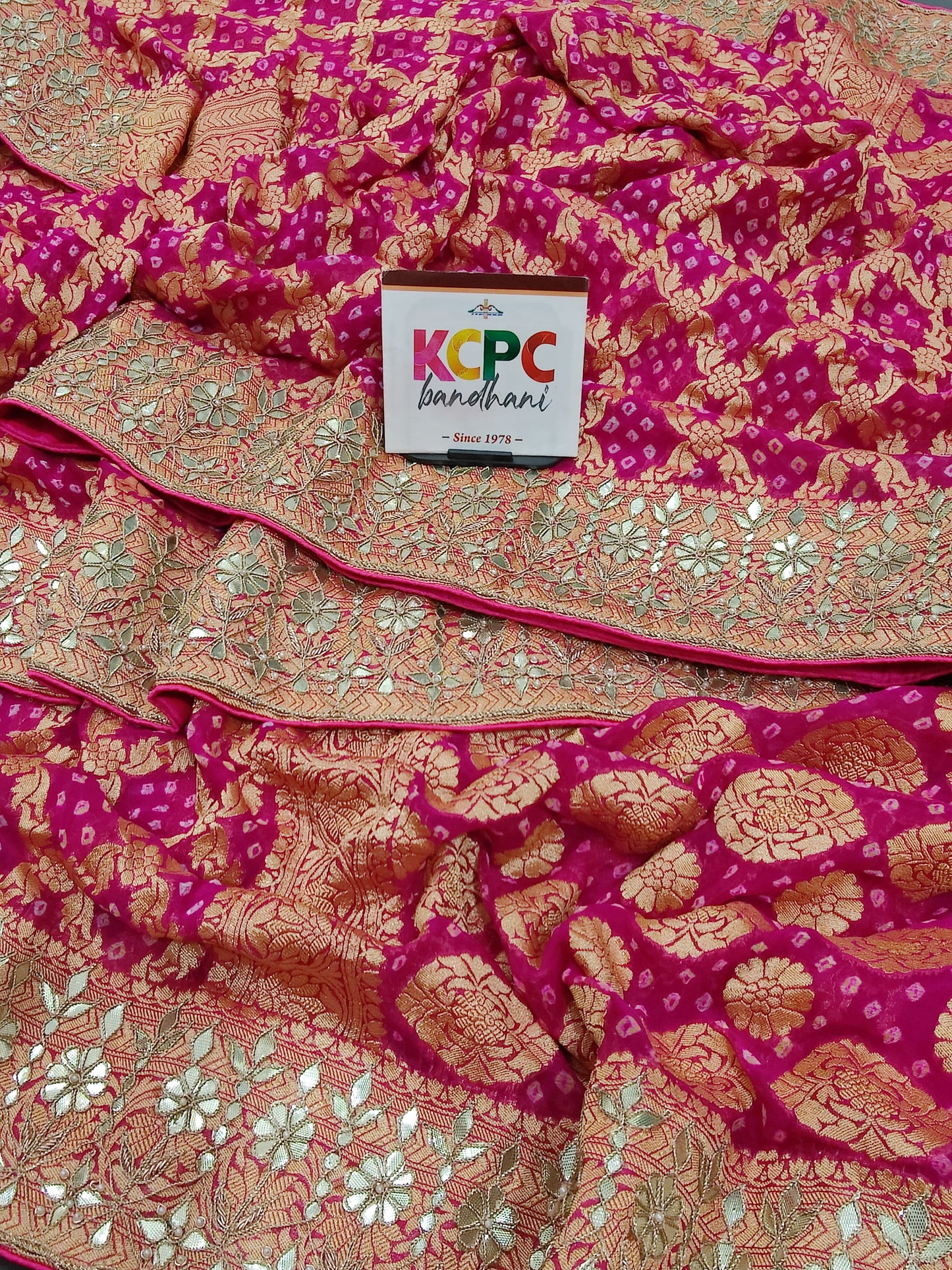 Latest New Pure Khaddi Georgette Neemzari Bandhej Gotapatti work saree with blouse, KCPC, AMT