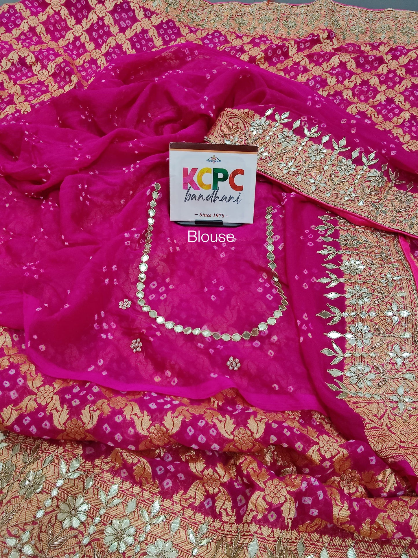 Latest New Pure Khaddi Georgette Neemzari Bandhej Gotapatti work saree with blouse, KCPC, AMT