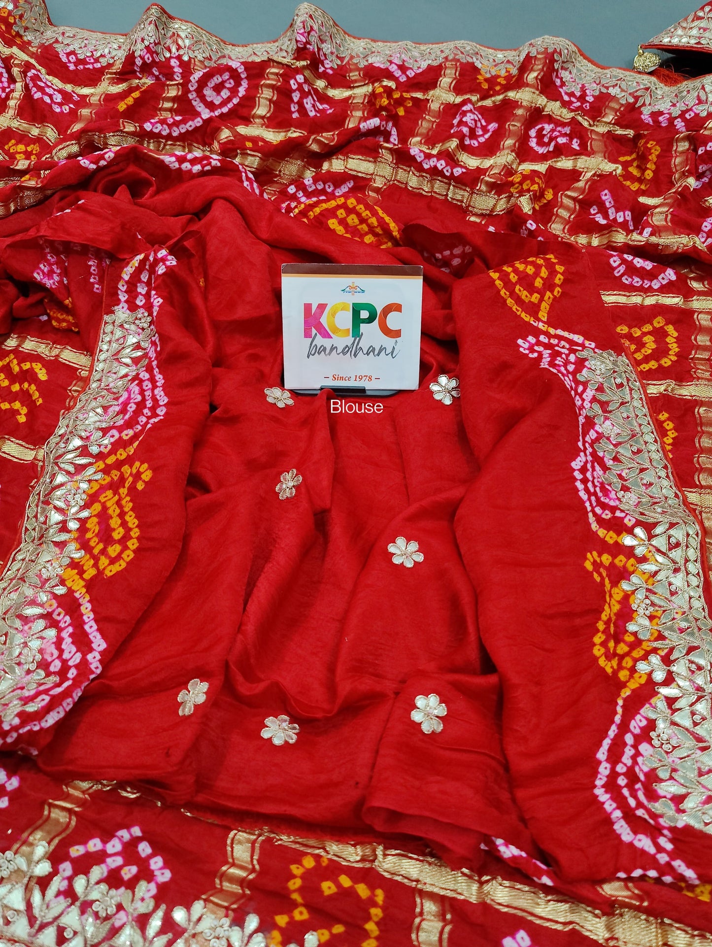 Latest New Pure Gaji Silk Bandhani Ghatchola Gota Patti Work Saree with Blouse KCPC, Amt