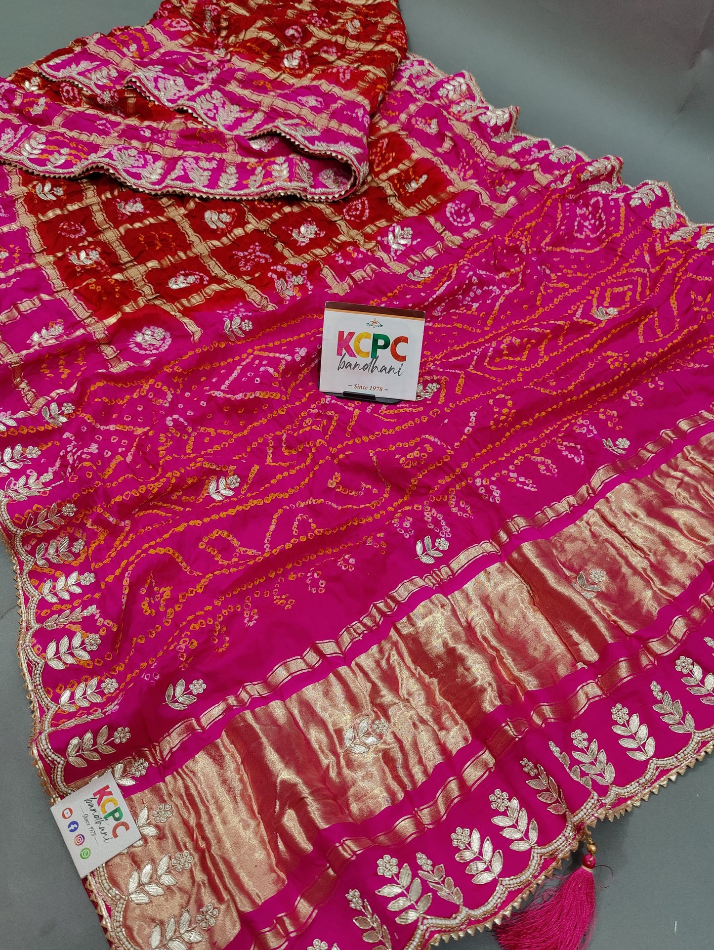 Pure Gaji Silk Bandhani Ghatchola Gotapatti Saree With Blouse, nr, kc