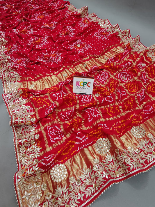 Pure Gaji Silk Bandhani Ghatchola Gotapatti Saree With Blouse , OR , KCPC