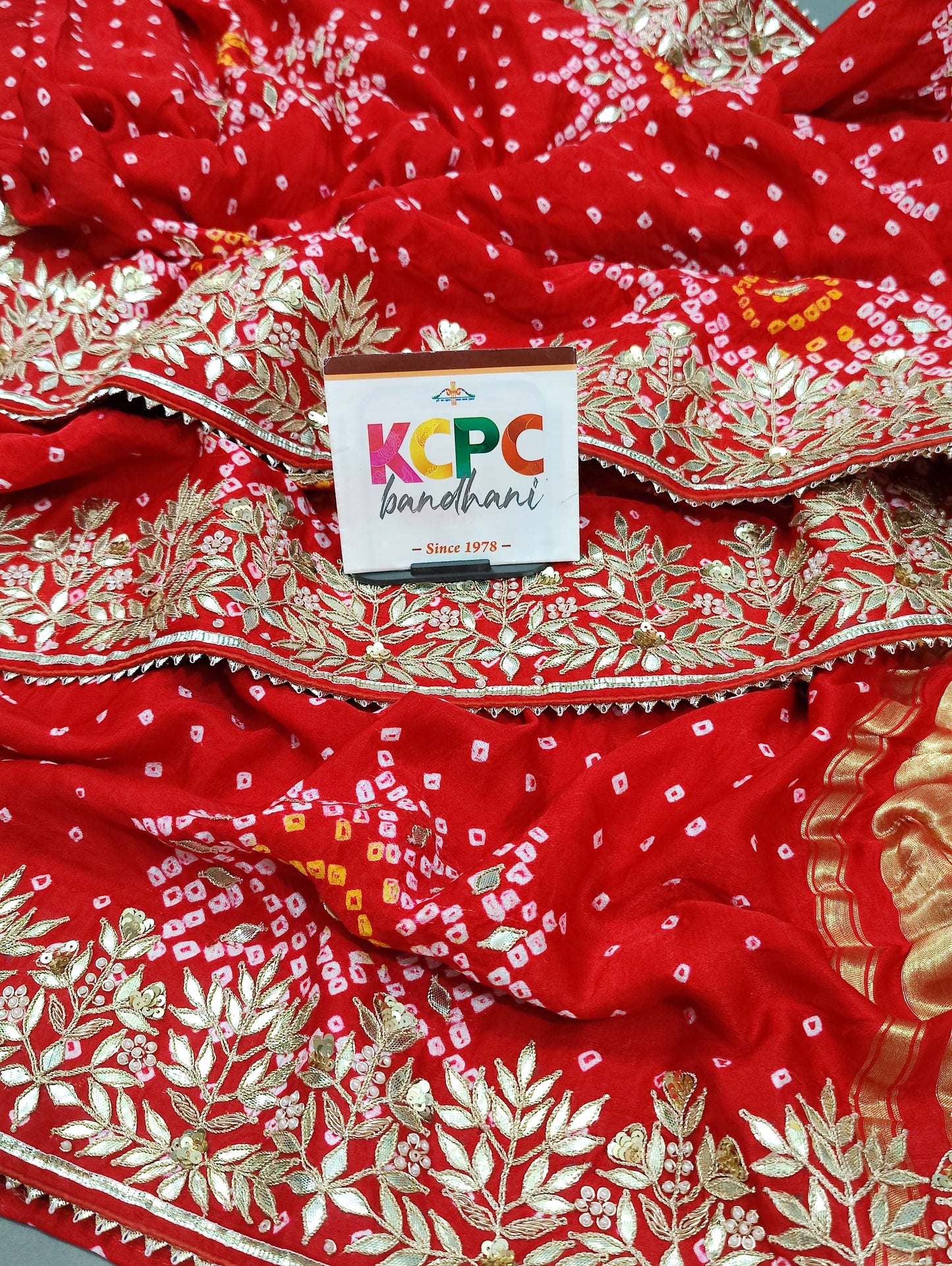 Pure Gaji Silk Bandhani Ghatchola Gotapatti Saree With Blouse , OR , KCPC